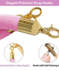 Two Pack Velvet Stanchion Rope Pink With Gold Hooks, Five Foot Party Barrier For VIP Events, close-up of snap hook detail