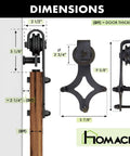 Dimensions of Black Rustic Non Bypass Sliding Barn Door Hardware Kit for Two Doors with 15 Foot Flat Track Diamond Design