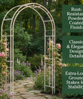 Arch Metal Outdoor Garden Arbor Montebello White 7 Feet Tall Iron Trellis Lattice For Climbing Plants Wedding Arch And Outdoor Patio Decor For Yard Entryway in garden with climbing roses
