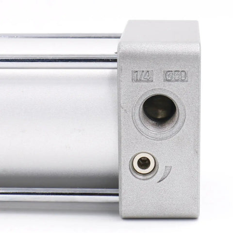 Industrial Pneumatic Tie Rod Cylinder With 50mm Bore And 125mm Stroke for woodworking showing PT 1/4 port and cushion