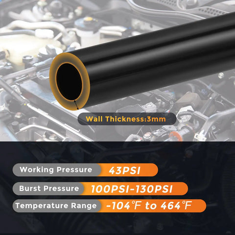 Upgrade Your Hot Rod With This Premium 5 Pc Silicone Vacuum Hose Kit Built For Muscle Cars To Handle 130 PSI Pressure. black silicone hose, 3mm wall thickness, engine bay