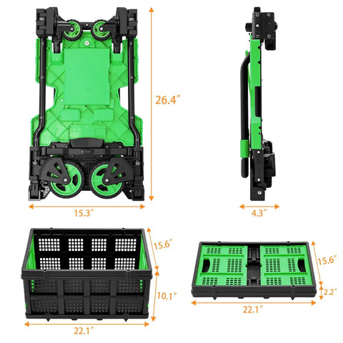 Grab-And-Go 2-In-1 Folding Hand Truck With Collapsible Crate Converts From 2-Wheel To 4-Wheel, 26.4 in tall folded with 15.3 in width