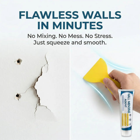 Drywall Patch Repair Kit For Nail Holes And Cracks With Odorless Quick Drying Putty Non Shrinking Wall Paste Scraper And Nozzle Easy Doorknob Dent Fix DIY Home Repair Must Have 1 Set shown fixing wall
