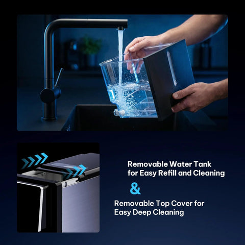 Ultimate Countertop Nugget Ice Maker Featuring Auto Drop Ice And No Sweat Self Cleaning Routine That Cranks Out 33 Pounds Of Soft Chewable Ice Daily For Totally Chill Weekend Gatherings And Quick Home Hydration, showing removable water tank.