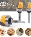 Three Piece Bowl And Tray Template Router Bit Set With 1/4 Inch Shank Carbide Round Nose Bits And Bearing for dish carving
