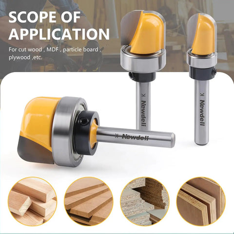 Three Piece Bowl And Tray Template Router Bit Set With 1/4 Inch Shank Carbide Round Nose Bits And Bearing for dish carving
