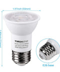 Par16 LED Track Lighting Bulbs 6 Pack Dimmable 500 Lumen 40 Degree Beam Damp Rated Warm White 3000K E26 Base dimensions