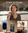 Person holding 8K Ultra HD Digital Camera for Vlogging and YouTube Photography with Dual Front and Rear Lenses outdoors.