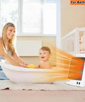 Mother and child in bathroom with Portable Infrared Space Heater With Quartz Heating Element For Toasty Warmth Electric Heater