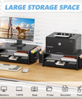 Black Ergonomic Monitor Riser With Drawer And Two Pen Holders, Printer And Laptop Stand, Desk Organizer For Home Office