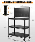 52 Inch Rolling Work Table with pegboard surface, adjustable height, and lockable wheels, dimensions displayed