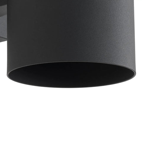 Close-up of the sleek cylindrical design of the 5 Inch Black Modern Outdoor Wall Lantern Light for Patio and Exterior.