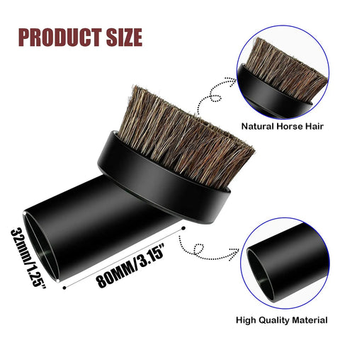 Soft Horse Hair Round Dust Brush 25mm Vacuum Attachment Replacement With One And A Quarter Inch To One And Three Eighths Inch Adapter