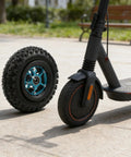 8 Inch Pneumatic Off Road Tire 200x50 For Electric Skateboard And Scooter With Beefy Aluminum Alloy Hub And Rubber Tread 8mm Or 10mm Axle Hole Blue Hub All Terrain Wheel next to scooter