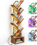 Tree Bookshelf With LED Lights, 6-Tier Narrow Bookcase For Small Spaces showcasing vintage style and RGB mood lighting options