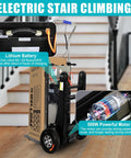 Camini Electric Stair Climbing Hand Truck Dolly Cart With 661 Lbs Capacity And 600 W Motor visible with battery and motor details.