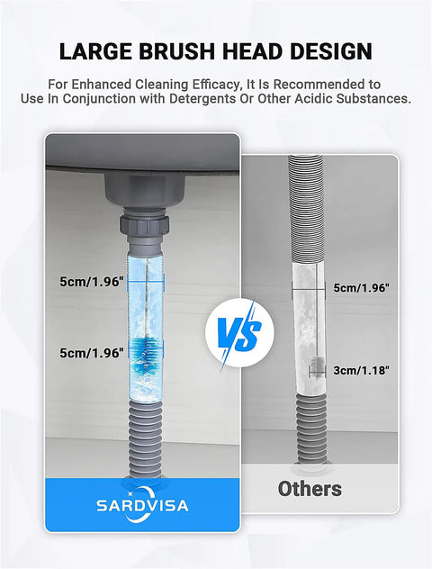 66 Inch Drain Cleaning Brush Set For Pipes And Sewers, Flexible Long Cleaner Tool With Dual Head Brushes, 5 Size Heads For Tight Corners, Heavy Duty Tube Cleaner Kit For Home, Kitchen, And DIY Plumbing, 5cm/1.96in brush head comparison