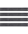 Four parallel pipes, part of a Three Quarter Inch By Ten Inch Black Steel Pipe Four Pack For Diy Rustic Industrial Furniture Projects.