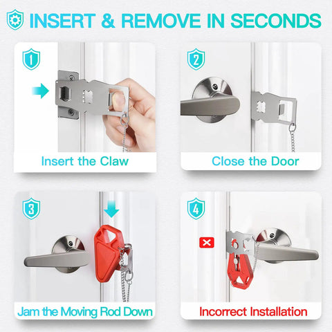 Installation steps for 2 Pack Upgraded Portable Door Lock For Travel From Inside Front Door Security Device For Hotel And Home Use