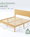 Natural Bamboo King Size Platform Bed Frame With Headboard dimensions showing 80x76 inches with 14 inch low profile.