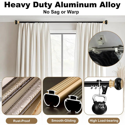Ultra Smooth No Jam Silent Wall Mounted Curtain Track System With Aluminum Sliding Rails And Heavy Duty Roman Rod Modern Room Divider For Living Room And Bedroom Black Seven Point Two Feet, wall-mounted black aluminum curtain track with curtains