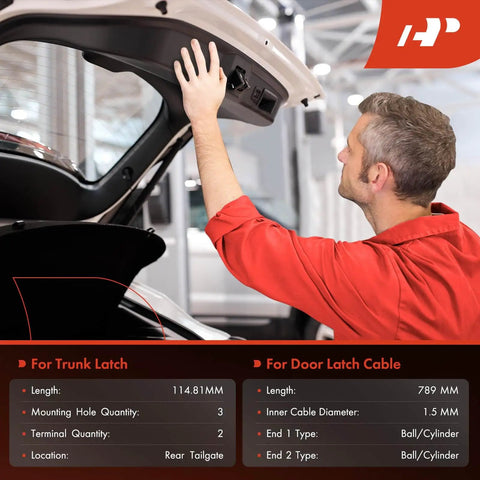 Mechanic installing Toyota Sequoia rear liftgate latch actuator for 2001-2007 SUV, checking alignment of trunk lock latch repair part.