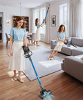 8 In 1 Cordless Stick Vacuum With 3 Suction Modes, Up To 45 Minutes Runtime, demonstrating use on hardwood floors and furniture