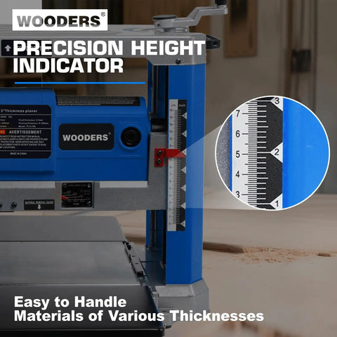 Side view of 13 Inch Benchtop Thickness Planer With 15 Amp Motor Four HSS Blades 2000W All Copper Motor Overload Protection