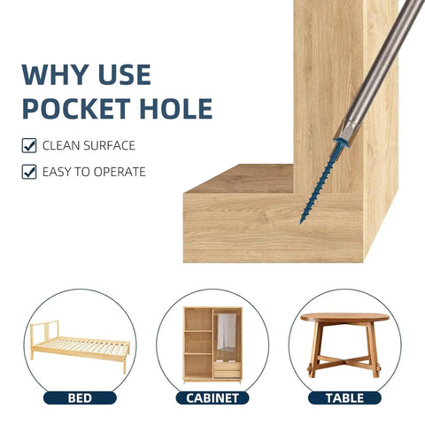 Pocket Hole Screws Size Eight By One And A Quarter Inch Five Hundred Pack Blue Exterior Wood Screws With Square Drive Coarse Thread And Sharp Point Rust Resistant Salt Spray Tested Up To One Thousand Hours Includes SQ2 Bit For Outdoor Woodworking illustration showing clean assembly