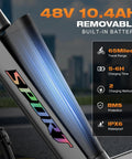 48V 10.4Ah removable battery detail on Badass Electric Bike For Adults With 750W Peak Motor crushing hills at 20 mph.
