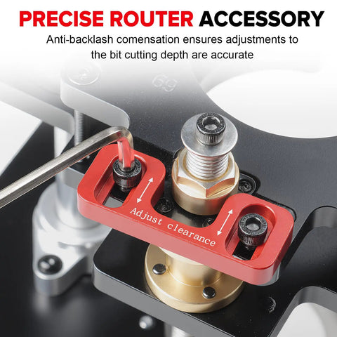 Precision Router Table Lift System With Rock Solid Aluminum Alloy Insert Plate For Woodworking Shops Micro Adjustment depth adjustment feature close-up.