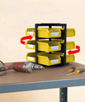 Rotating 12 Bin Tool Organizer For Nuts Bolts And Small Parts, Easy Access Lid Free Storage Rack On Workbench