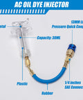 Hand Push Oil And Dye Injector Kit For Car AC Compressor, 30ml with 1/4 SAE Quick Coupler and flexible blue hose