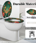 Elongated Tropical Garden Lanterns Vibrant Flowers Sunset Toilet Seat featuring durable resin, protective bumpers, and stainless steel hinge.