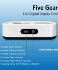 Slick Pro Level Ultrasonic Jewelry Cleaner With 49Khz Deep Wash Power And Five Auto Modes Digital Panel showing LED timer options.