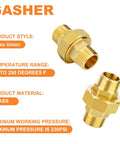 Brass Union 1/2 Npt Male To 1/2 Npt Male Pipe Fitting, durable brass, temperature range -65 to 250 degrees, 230 PSI max