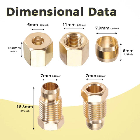 Dimensional data of fittings for One Quarter Inch OD Stainless Steel Flexible Gas Line With Compression Fittings Kit Easy Install