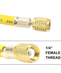 Hromee AC refrigerant hose, 60-inch yellow hose with brass knurled 1/4-inch female-thread adapter