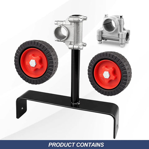 Adjustable Support Wheels For Weed Trimmer 26Mm And 28Mm with red wheels and mounting bracket for trimmer stability.