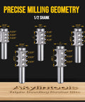 Sick Craftsmen Love Pro Grade 5 Piece Triple Beading Router Bit Set With Heavy Duty Half Inch Shank and Sharp Cutters displayed in precise milling geometry.