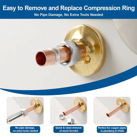 Compression Sleeve Puller And Ferrule Remover For 1/2 Inch Copper Pipe No Cutting Required handles tight spots
