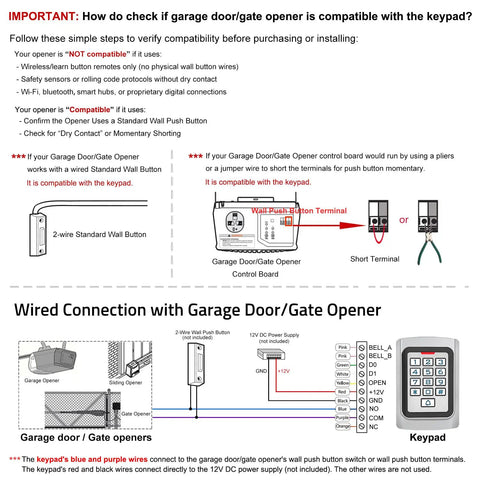 Installation guide for Smart WiFi Access Control Keypad For Garage And Gate Openers With PIN Code And ID Card No Fuss 12V DC IP68 Waterproof Tuya Compatible Supports Up To 2000 Users Easy Setup For Door Locks Gates And Security Systems.