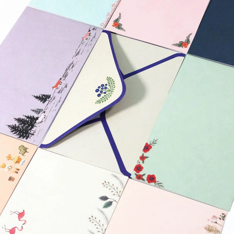 Vintage style envelope and paper from the Ultimate 91 Piece Stationery Set With 60 Lined Writing Papers, 30 Envelopes, and 48 Stickers.