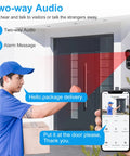 2K Wireless Video Doorbell Camera With Real Time Alerts 2 Way Audio Battery Powered Cloud And SD Storage in use by delivery person