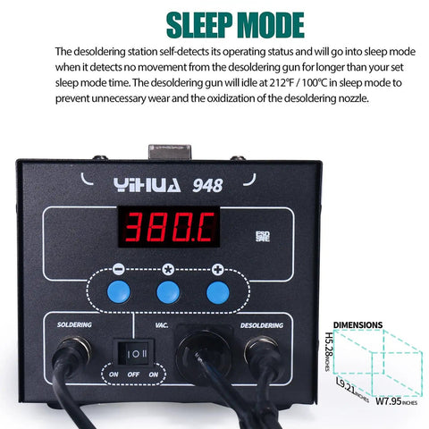 Front view of Two In One ESD Safe Desoldering Station 80W and 60W Soldering Iron with Desoldering Gun showing digital temperature display