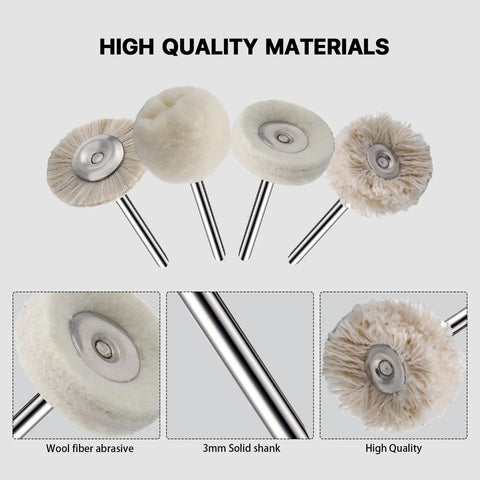 Kickass 20 Pack Wool Felt Buffing Wheels For Dremel Rotary Tools 25Mm Diameter assorted shapes with solid metal shafts.