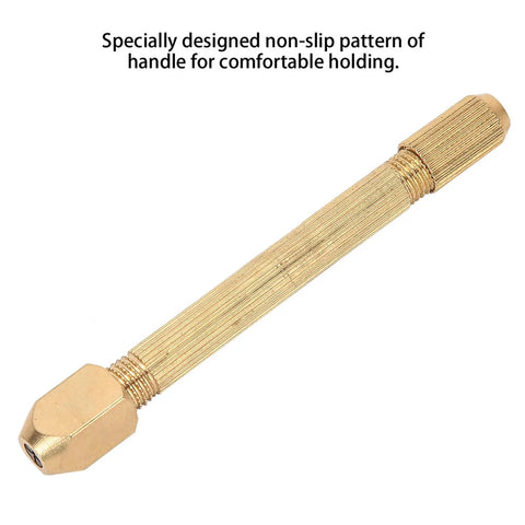 Pin Vise Hand Drill With Replaceable Heads Non Slip Copper Handle On The Go Watch Tool shown with non-slip copper handle focus