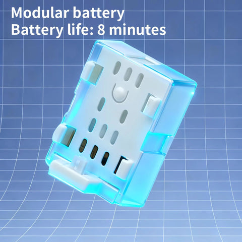 Modular battery for Super Pocket Drone With 360 Degree Flips And Altitude Hold For Kids And Beginners; 8-minute battery life.