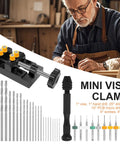 Mini Drill Press Vise Kit With 0 To 2.17 Inch Clamping Range and drill bits displayed with craftsman in workshop