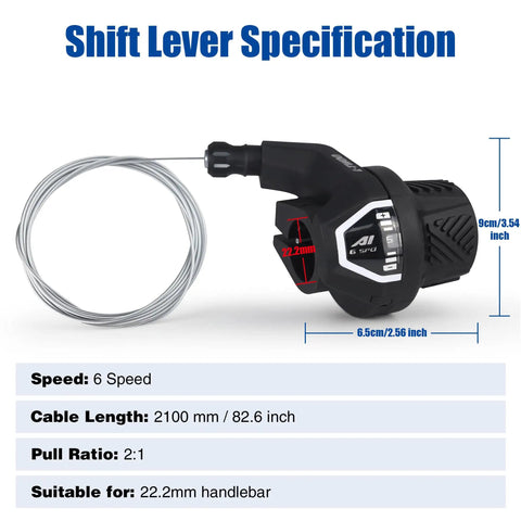 Shift Lever For 22.2 Mm Handlebar Black Dope 6 Speed Bike Shifter For Mountain Hybrid And Cruiser Bikes 2.54 Inch Length